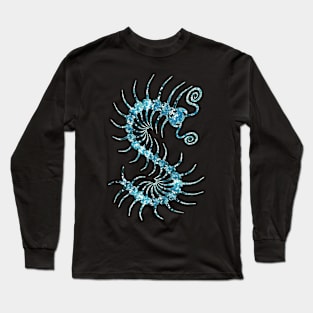 White on Blue Ornate Centipede Long Sleeve T-Shirt